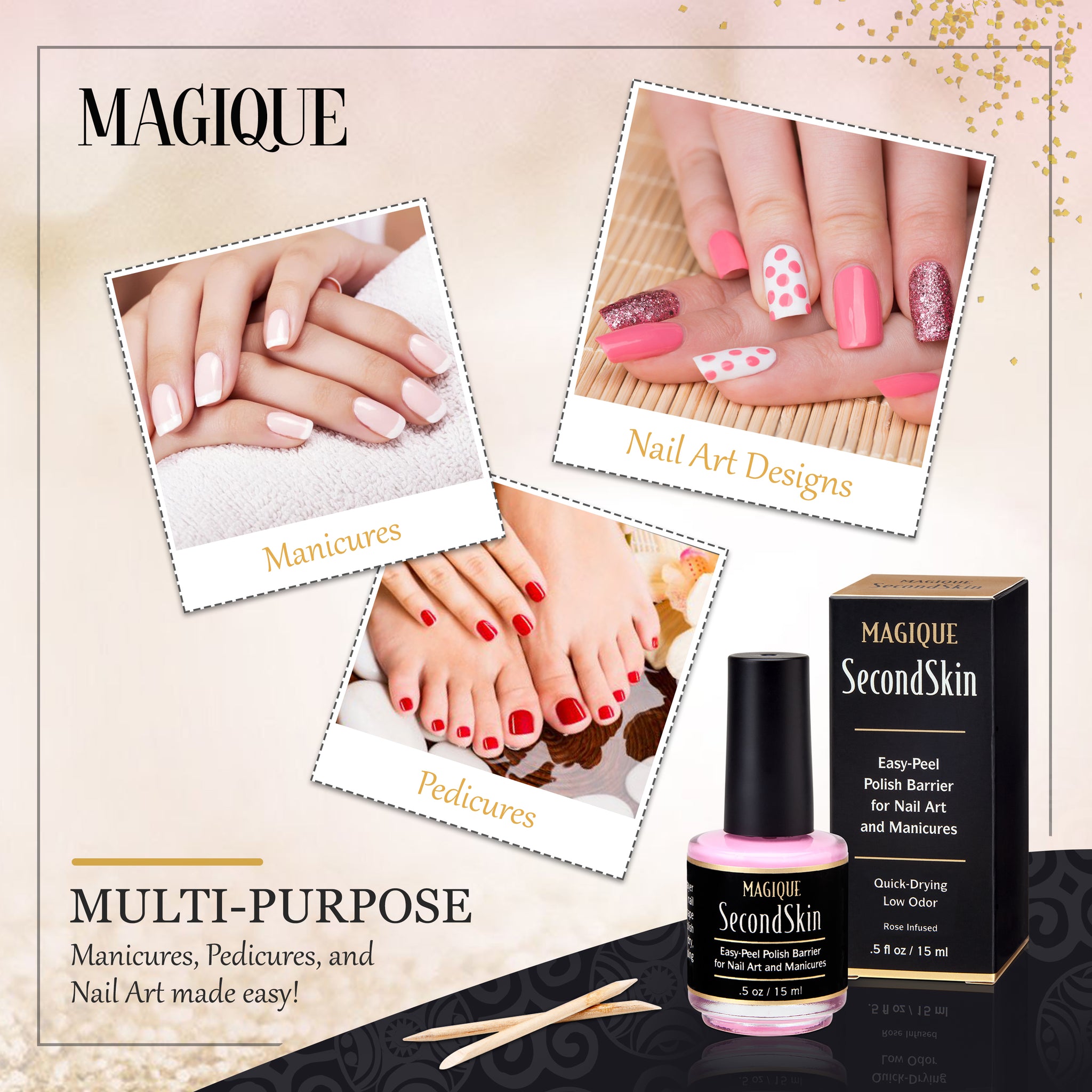 Magique SecondSkin - Rose Scented, Edge Perfection, Nail Peel